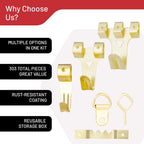 303 Piece Picture Hanging Kit, Gold Finish Wall Hooks and Iron Hangers
