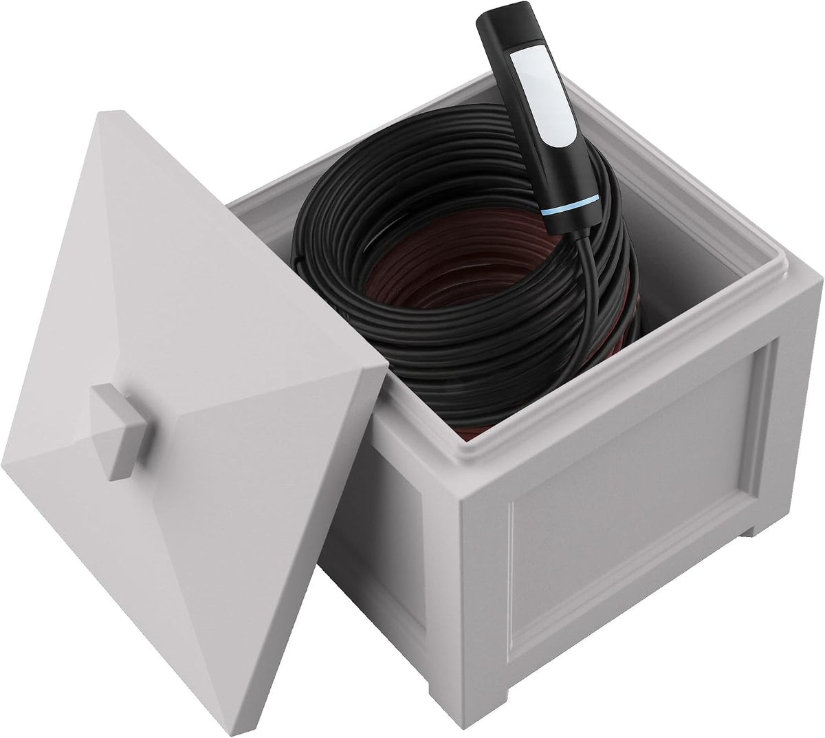 Mayne Cord Storage Bin, Outdoor Cable Management Box, White