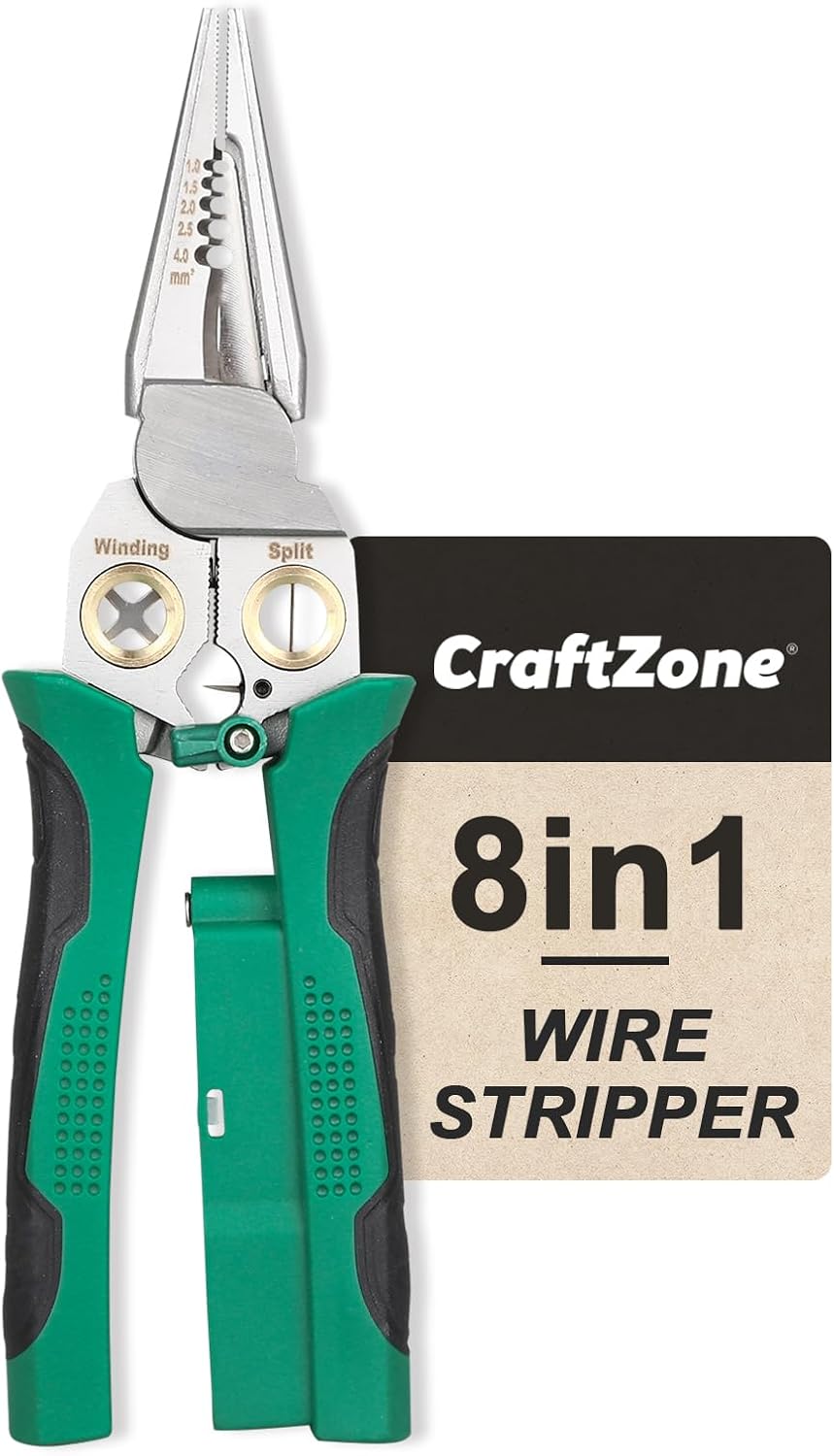 8‑in‑1 Wire Stripper Pliers, Non‑Contact Voltage Tester, Green‑Black