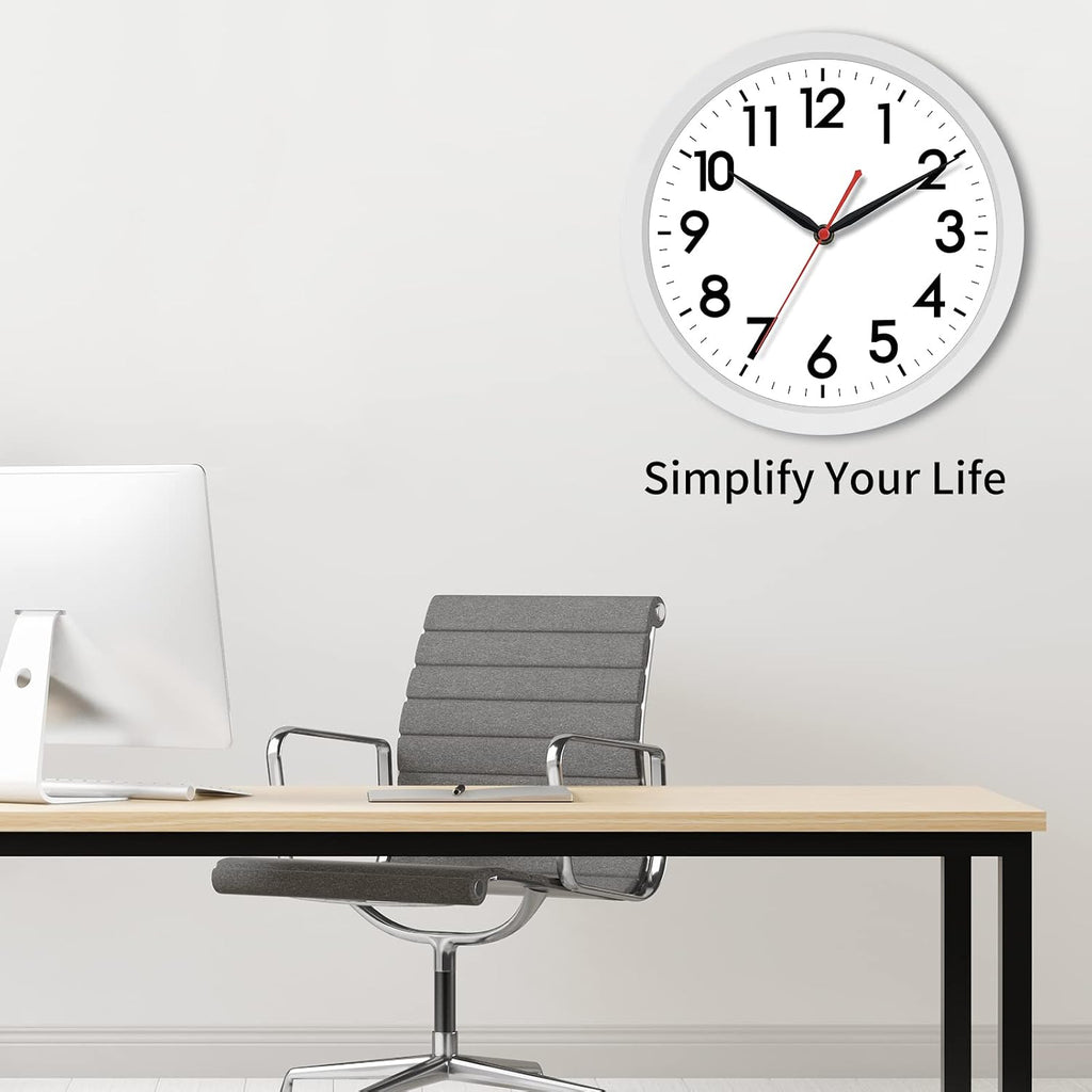 AKCISOT 12 Inch Wall Clock, Silent Battery Operated Analog Clock, White