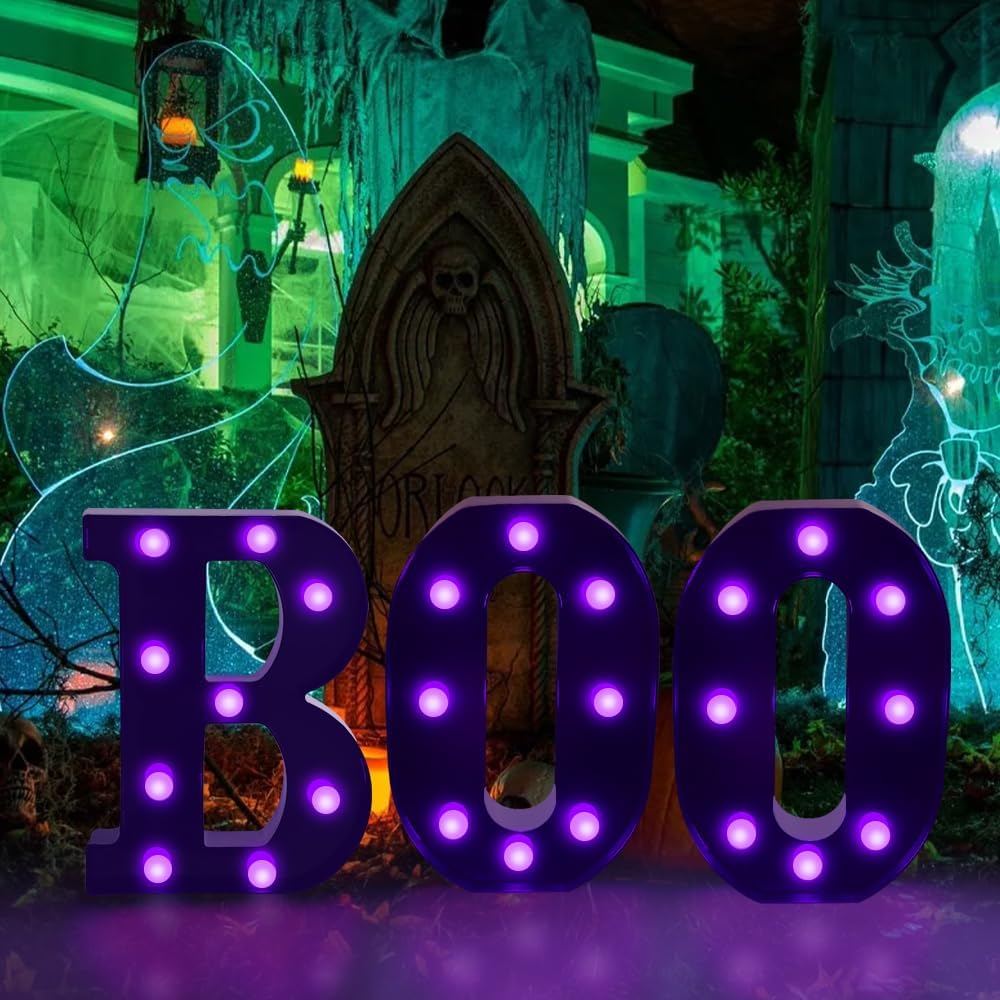 Halloween Decorations Indoor 3 LED Marquee Light Up Letters Boo Sign