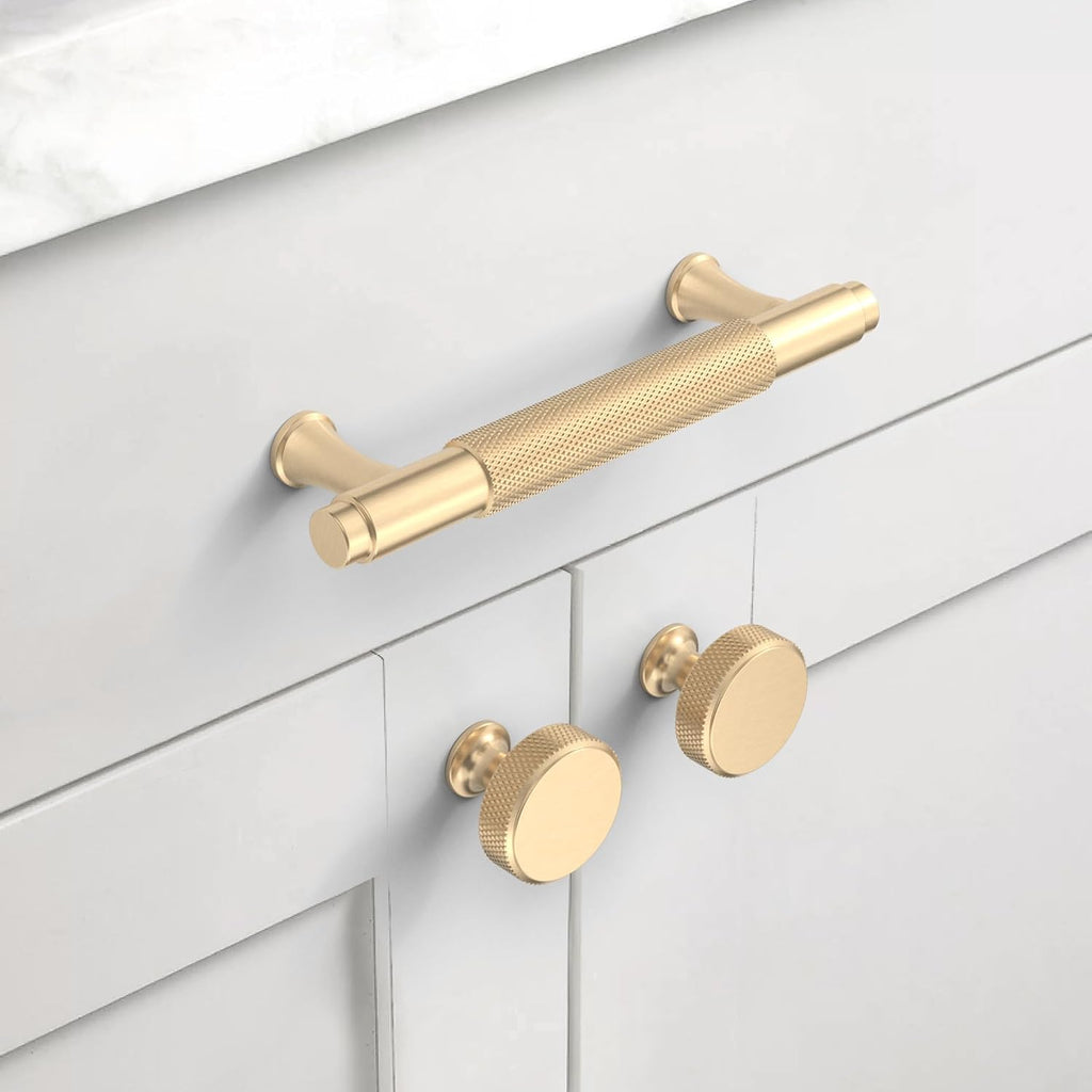 10 Pack Brushed Gold Knurled Cabinet Knobs Round Drawer Pulls