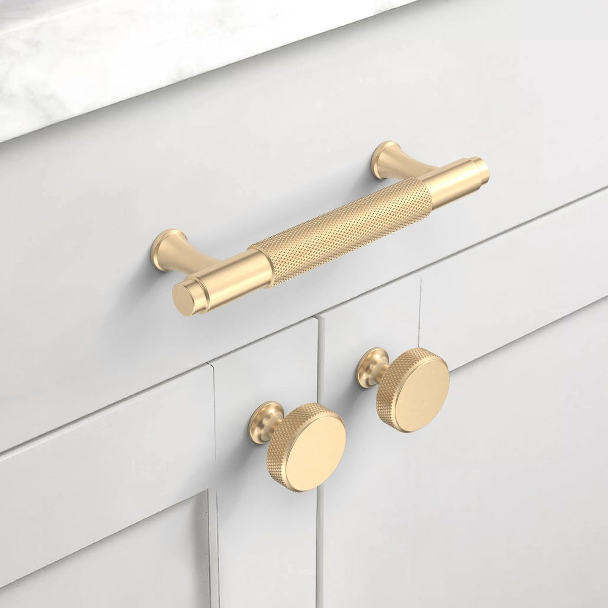 10 Pack Brushed Gold Knurled Cabinet Knobs Round Drawer Pulls