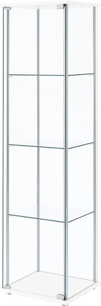 Coaster Home Furnishings - Bellatrix - Glass - 3-Shelf Curio Cabinet with Metal Frame, One Door, and Black Hardware - Living Room - 64-Inch - White - 951072