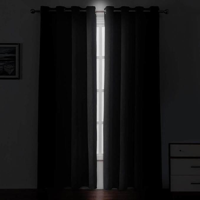 LEMOMO Blackout Curtains 52 x 108 inch/Black Curtains Set of 2 Panels/Thermal - Image 3