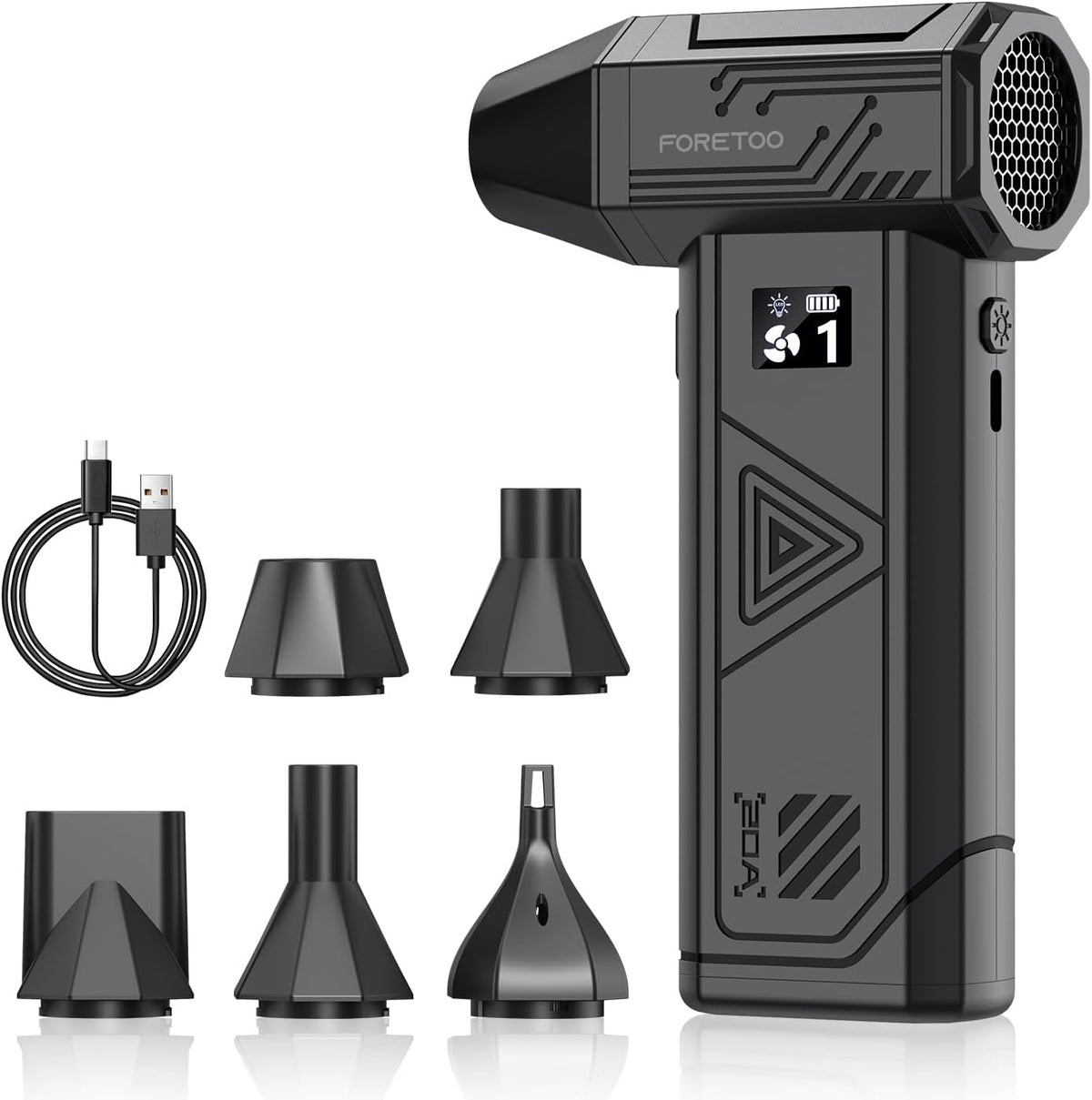 Foretoo Compressed Air Duster,130000RPM Super Power LED Display Electric Air Duster with Extended Runtime,Rechargeable Air Blower for Home,Camera,Car,Computer,Keyboard