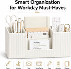 GORESE Pen Organizer for Desk, PU Leather Office Pen Holder, Ivory White