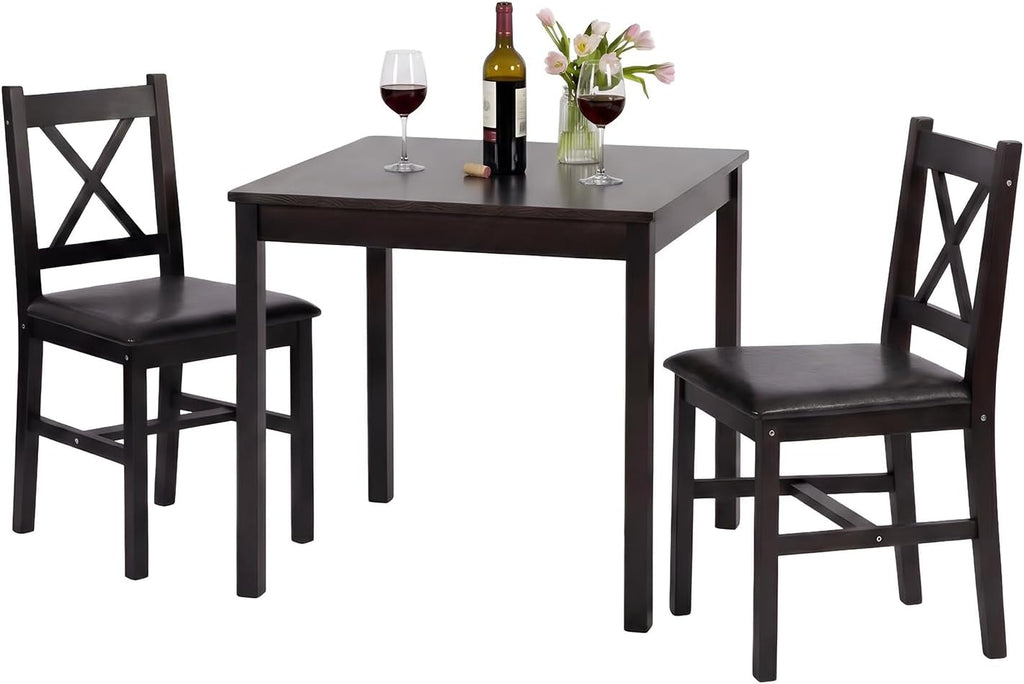 FDW | 5-Piece Solid Wood Dining Table Set for 4 | Brown | Space-Saving Design | Smooth Easy-to-Clean Surface | Pine Kitchen Table with Upholstered Chairs | for Dining Room, Apartment, Restaurant