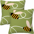 Cute Flying Bees Throw Pillow Covers 18x18 Set of 2,Black Yellow Striped Bees Summer Decorative Pillow Covers for Sofa Couch Living Room Soft Home Decor,Outdoor Patio Car Seat Cushion Cases