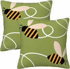 Cute Flying Bees Throw Pillow Covers 18x18 Set of 2,Black Yellow Striped Bees Summer Decorative Pillow Covers for Sofa Couch Living Room Soft Home Decor,Outdoor Patio Car Seat Cushion Cases
