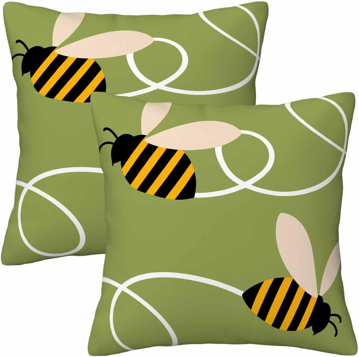 Cute Flying Bees Throw Pillow Covers 18x18 Set of 2,Black Yellow Striped Bees Summer Decorative Pillow Covers for Sofa Couch Living Room Soft Home Decor,Outdoor Patio Car Seat Cushion Cases