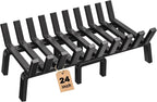 Amagabeli Fireplace Log Grate 24 inch Wide Heavy Duty Solid Steel Indoor Chimney Hearth Fire Grates for fire place Outdoor Kindling Tools Pit Wrought Iron Wood Stove Firewood Burning Rack Holder Black