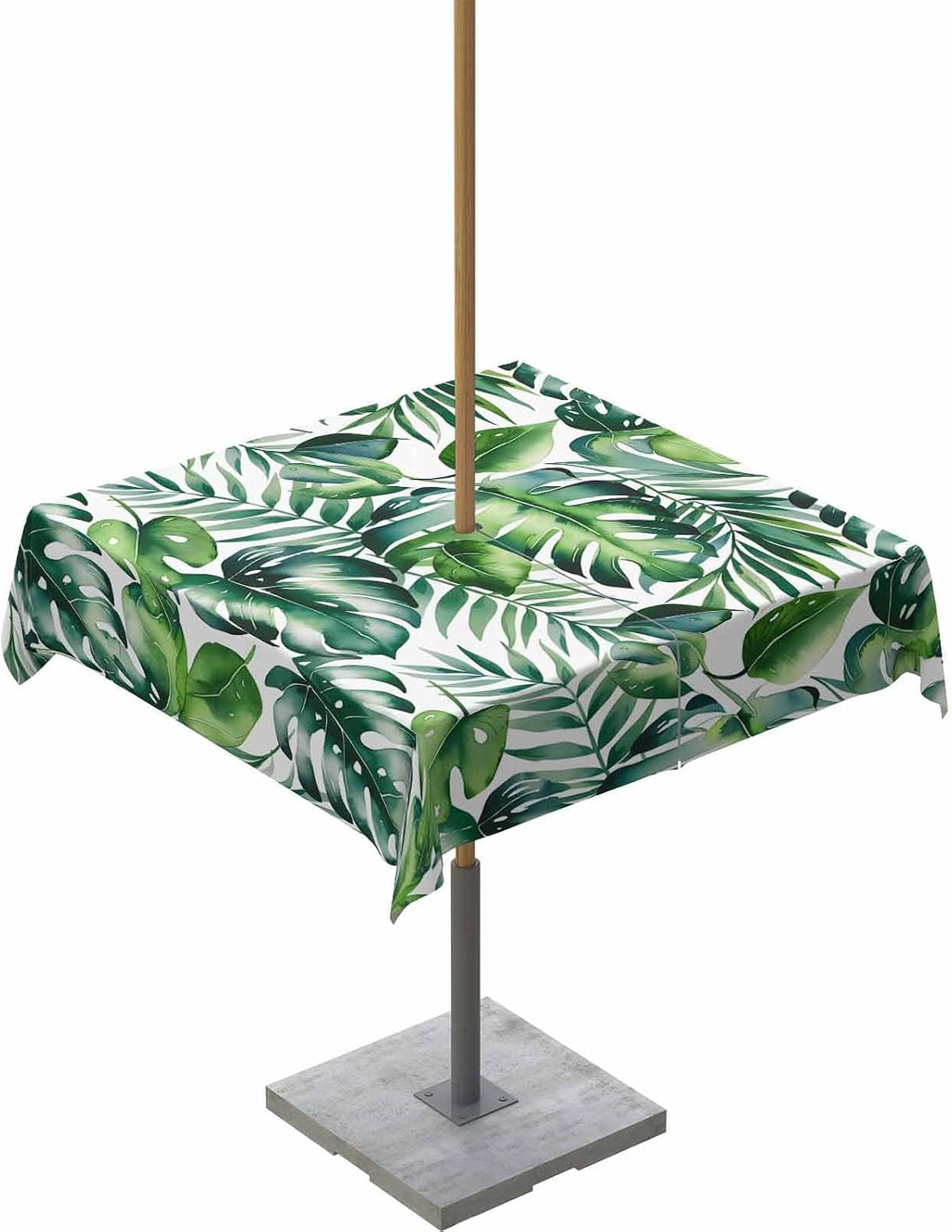 Green Tropical Palm Leaves Square Outdoor Tablecloth with Umbrella Hole and Zipper, Waterproof Summer Botanical Leaf Table Cloth Cover, Watercolor Plants Table Protector for Patio Party 54"x54"