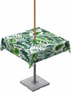 Green Tropical Palm Leaves Square Outdoor Tablecloth with Umbrella Hole and Zipper, Waterproof Summer Botanical Leaf Table Cloth Cover, Watercolor Plants Table Protector for Patio Party 54"x54"