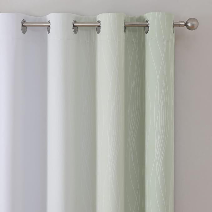 Estelar Textiler Sage Green and Greyish White Blackout Curtains 72 Inch Length - Image 4