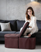 AmasSmile Oval Ottoman Storage Bench,34" Leather Folding Rest Chest,Brown