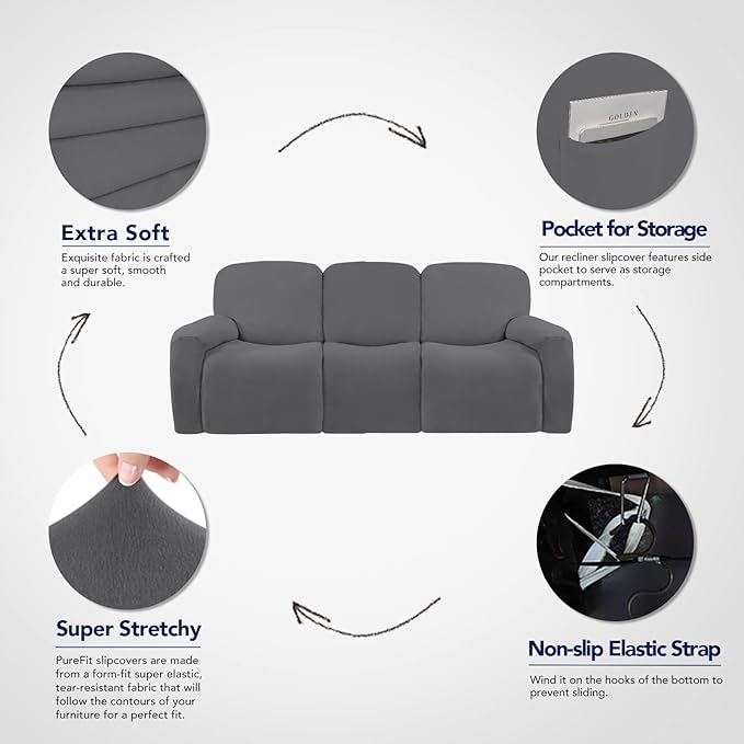 PureFit Super Stretch 3 Seats Recliner Sofa Couch Cover - Image 3