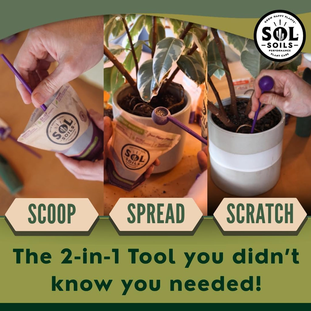 Sol Soils Sol Biotics 2-in-1 Teaspoon and Repotting Soil Pick - Measuring Scoop for Soil Amendments with Plant Repotting Tool for Root Cleaning and Indoor Plant Care
