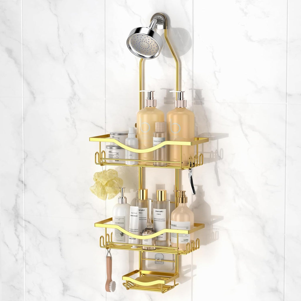 Adjustable Shower Caddy Hanging Rustproof Shower Organizer, Gold