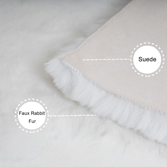 Ghouse White 8x10 Area Rug Fluffy Faux Rabbit Fur Rug White Plush Shag Rug - Image 5