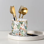 Large Capacity Colored Pen Holder for Desk, Ceramic Pencil Holder Pen Cup Marker Holder Makeup Brush Holders, Desk Accessories & Workspace Organizers for Home, Office, White Flower