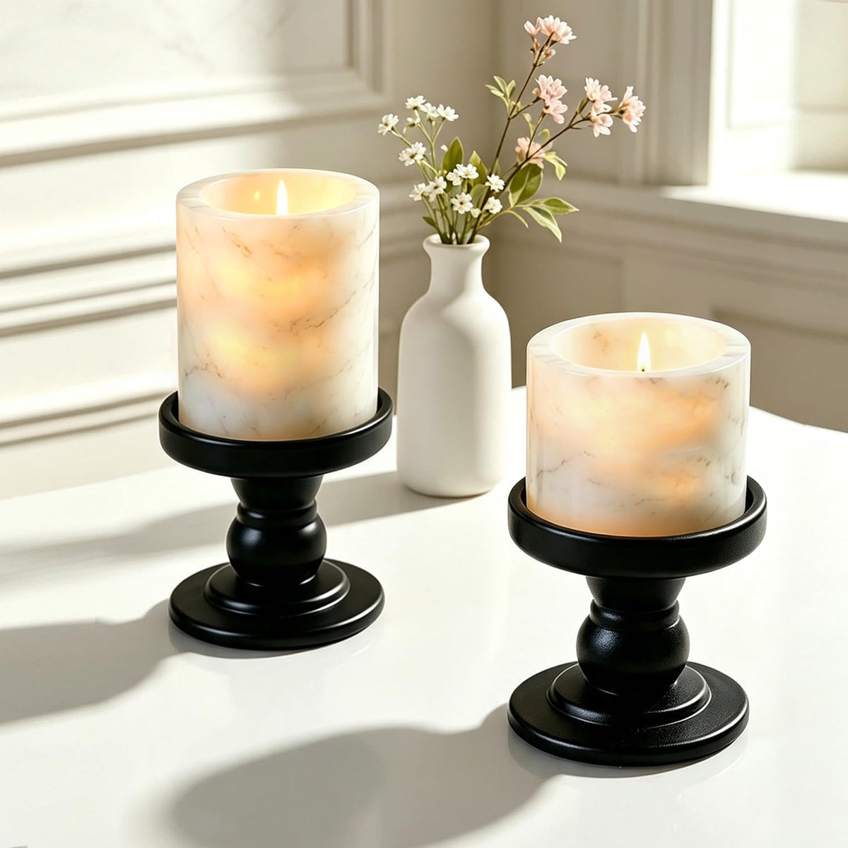 TeaLight Candle Holder Marble Pillar Hurricane Table Centerpiece Home Decor