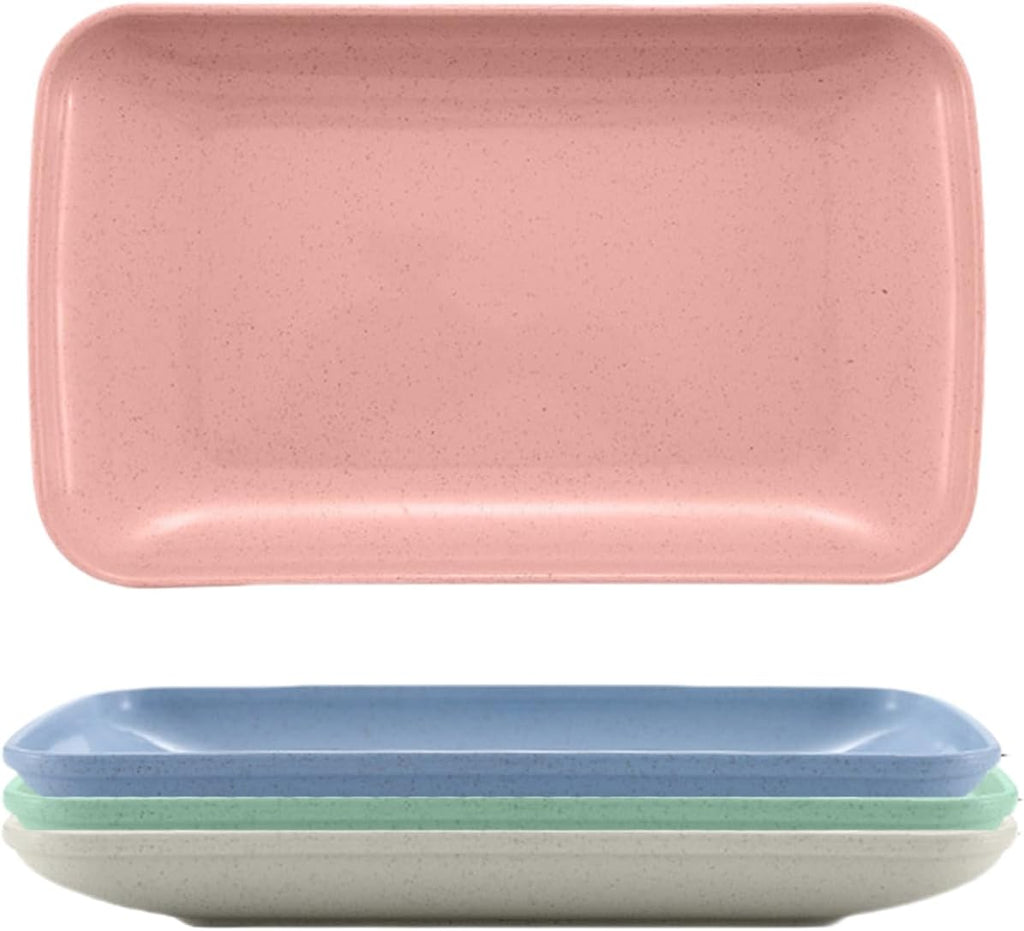 8.3 Inch Rectangular Dinner Plates Set of 4, Wheat Straw Appetizer Plates Unbreakable, Reusable Small Serving Plates Platters for Eating Salad, Pasta, Dessert, Sushi, Cake (Assorted Colors)