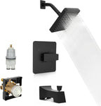 Replacement for Delta Shower Trim Kit 14 Series, 6-Inch Black Shower Head and Handle Set, Includes R10000-UNBXHF Valve and RP46074 Cartridge, Matte Black(with Cartridge and Valve)