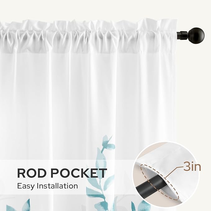 HOMEIDEAS Non-See-Through Teal and White Privacy Sheer Curtains 52 X 63 Inch - Image 6