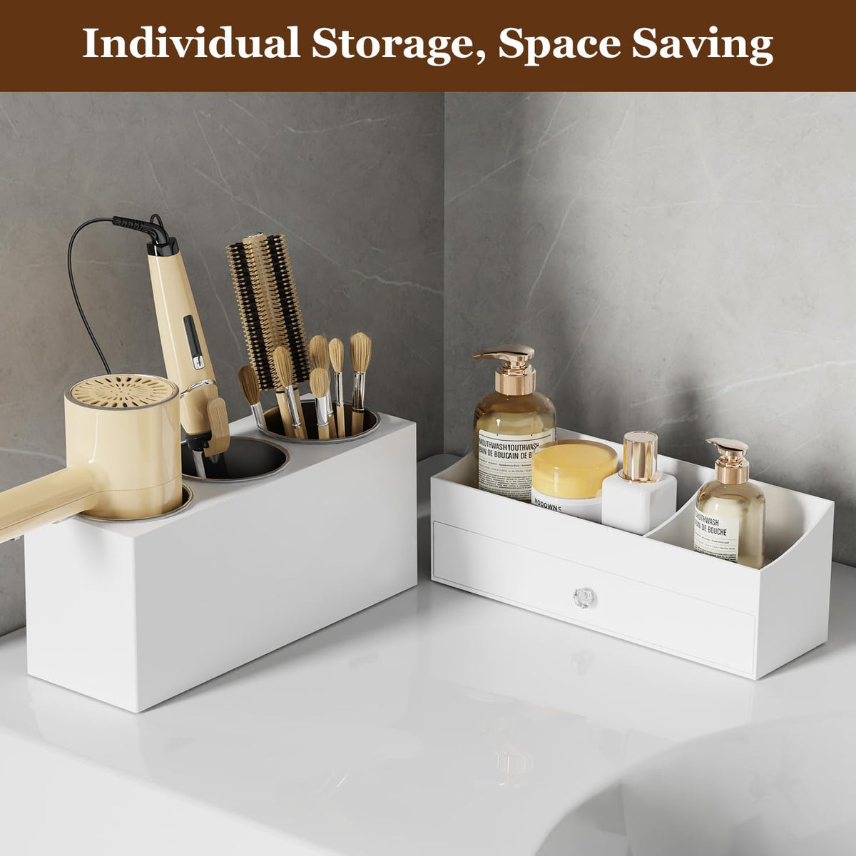 Hot Hair Styling Tool Organizer with Drawer & 3 Cooling Cups, White