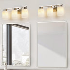 3-Light Bathroom Light Fixtures, Modern Vanity Lights, Brushed Nickel Metal Wall Lamp with White Marble Glass for Bathroom, Mirror, Living Room, Bedroom, Cabinet, Porch, Hallway, E26 Base