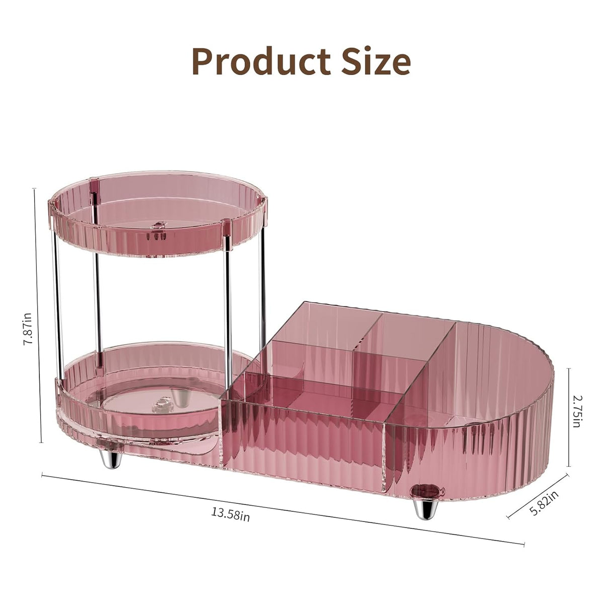360 Rotating Makeup Organizer for Vanity, 2 Perfume Trays with 5 Compartments Cosmetic & Skincare Storage, Multi-Purpose Countertop Organizers for Bathroom, Desk, Pantry, Space-Saving Beauty Organizer