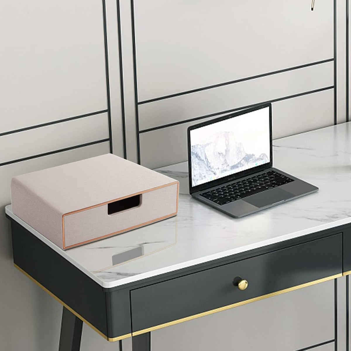 Stackable Drawer Organizer PU Leather Classic Handmade,Organize Home Office Desk Accessories and Sort Letter-Size Paper/a4 Document,Desk Caddy with Drawers Storage Box,13.1x10x3.7inches,Beige