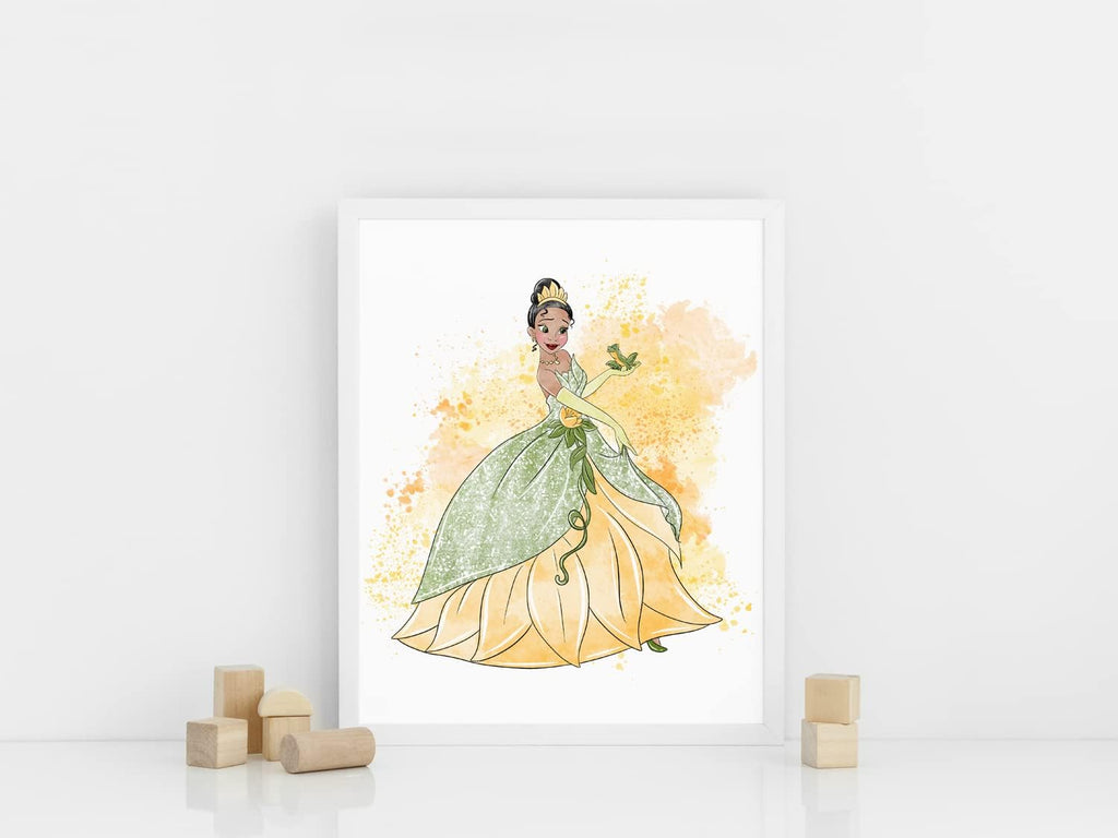 Nistio Princess Nursery Wall Art Prints, Ariel Nursery Poster, Newborn Gift, Cinderella Baby Room Decor For Girls, Princess Cinderella, Rapunzel, Ariel, Belle, Tiana, Jasmine, Set of 8 Prints, 8x10