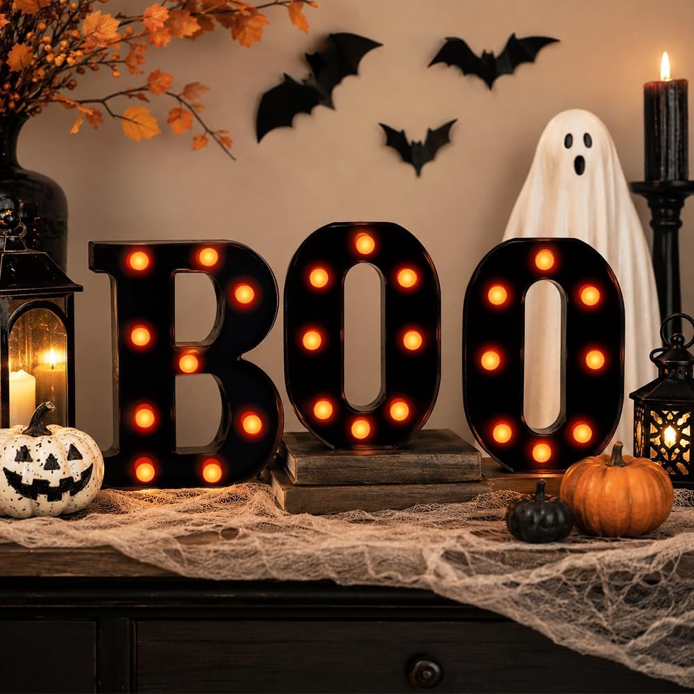 Halloween Decorations Indoor 3 LED Marquee Light Up Letters Boo Sign