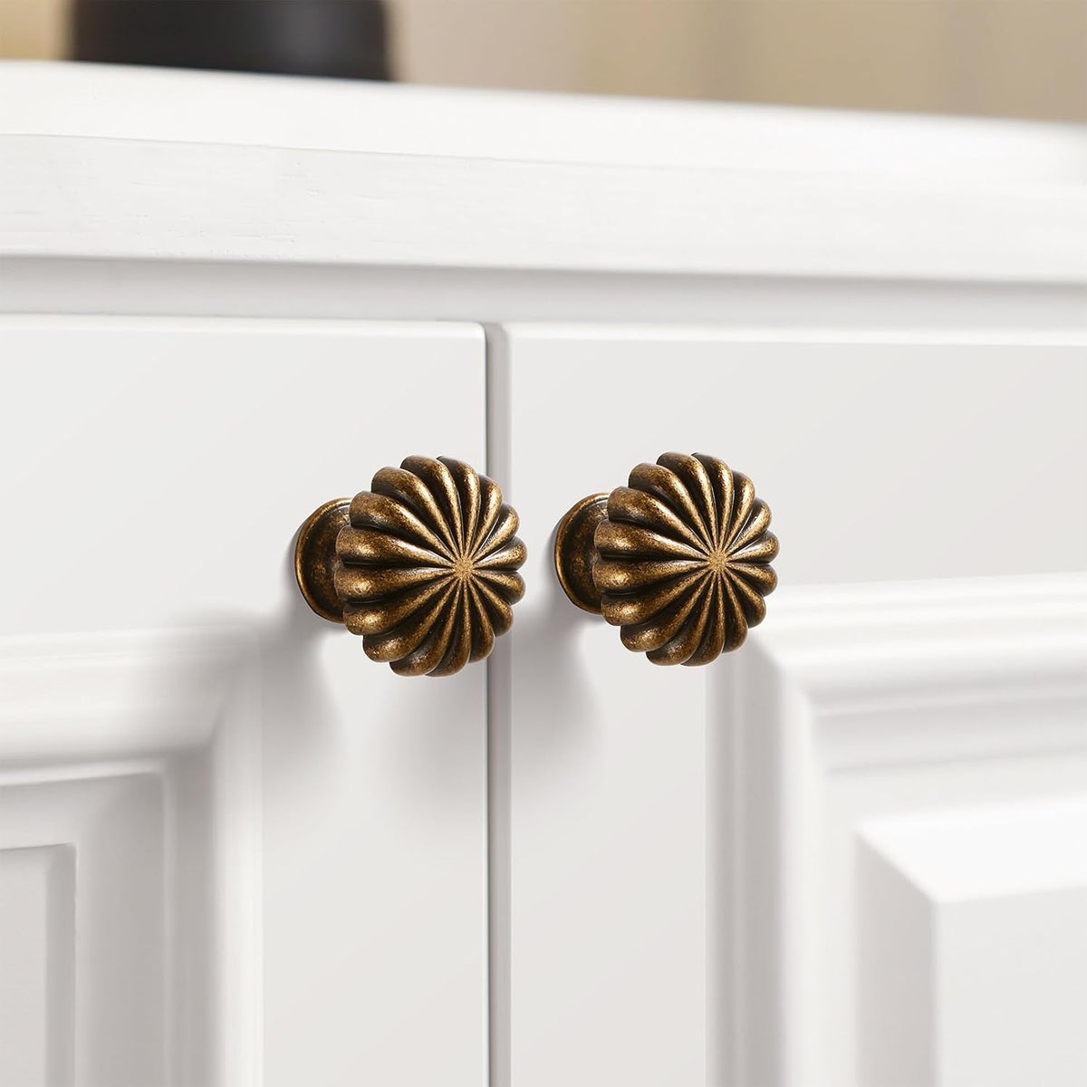Antique Brass Cabinet Knobs，10 Pack Solid Drawer Pulls for Dressers