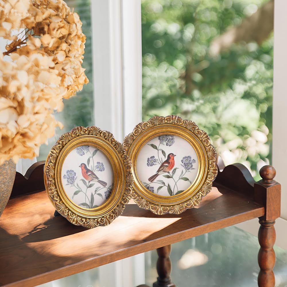 Vintage Picture Frames 3x3 Round Bronze Antique Picture Frames with Glass Front Handcrafted Rustic Home Decor for Wall Mount and Tabletop Gallery Wall Art