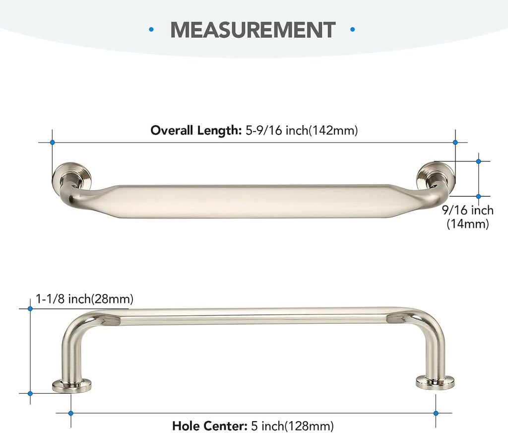 HOME EDIT Brushed Nickel Solid Cabinet Handles & Pulls 5 Inch 5 Pack