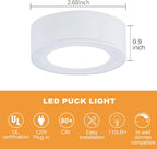 LUMILAND Wired LED Puck Lights 120V (2.7Wx3) Plug-in Lighting Warm White, LED Cabinet Light for Kitchen Can Be Surface Mount or Recess Mount, White