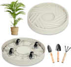 1 Pcs Plant Caddy with Wheels 13.5 Inch Hidden Wheels Heavy Duty Rolling Plant Stand, Indoor Outdoor Plant Saucer Tray with $9.9 Garden Tools (Beige)