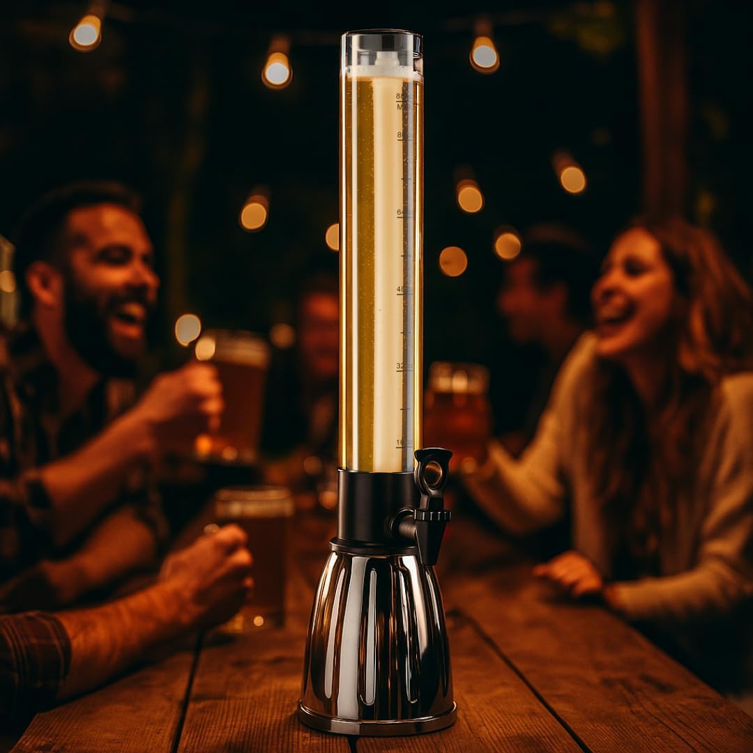 OGGI Beer Tower 3L/100oz - Beverage Dispenser with Spigot & Ice Tube, Margarita Tower, Mimosa Tower, Perfect Drink Dispensers for Parties, Drink Tower, Holds 6 Pints of Beer - Stainless