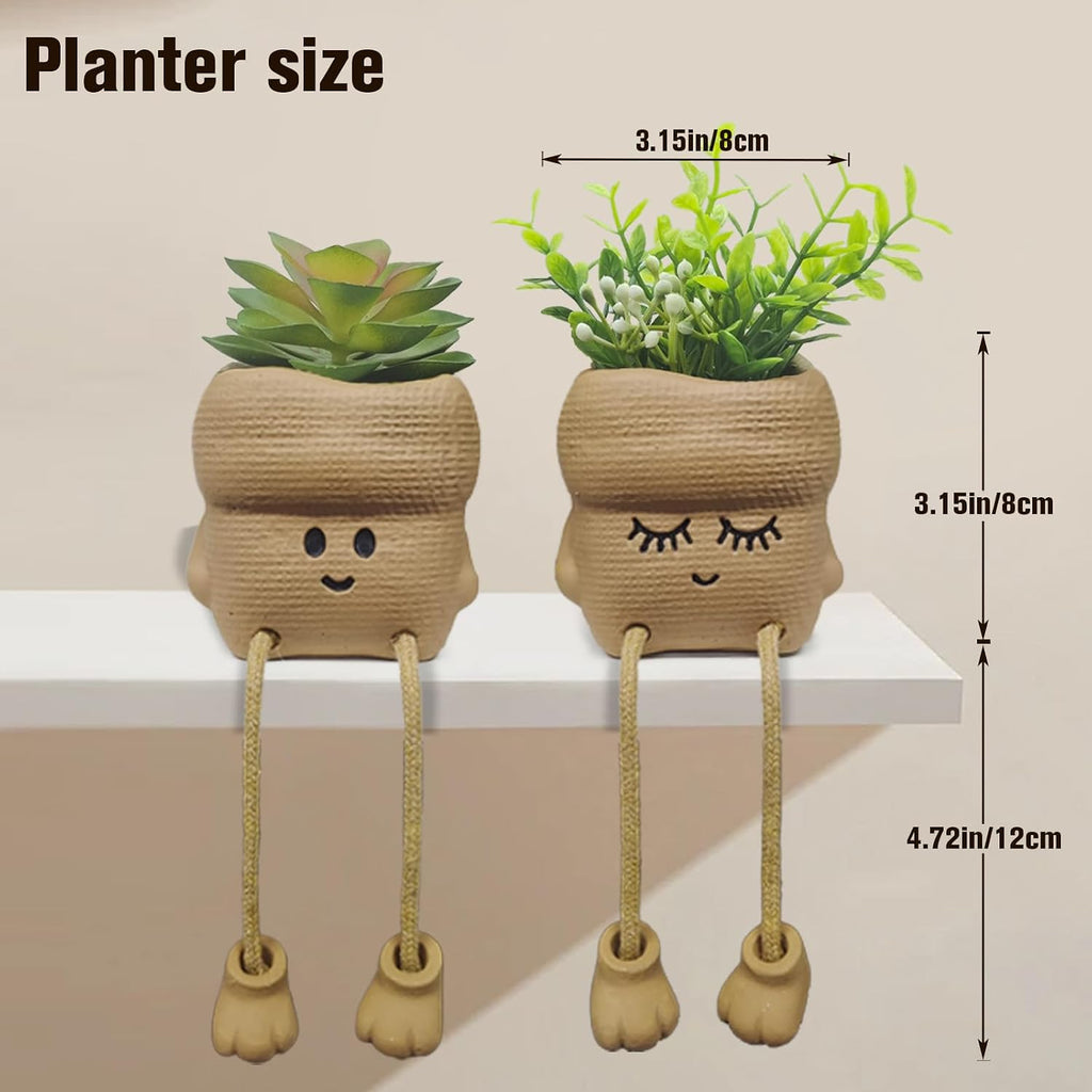 2PCS Smiley Face Succulent Artificial Plants Planters, Cute Plant Pot