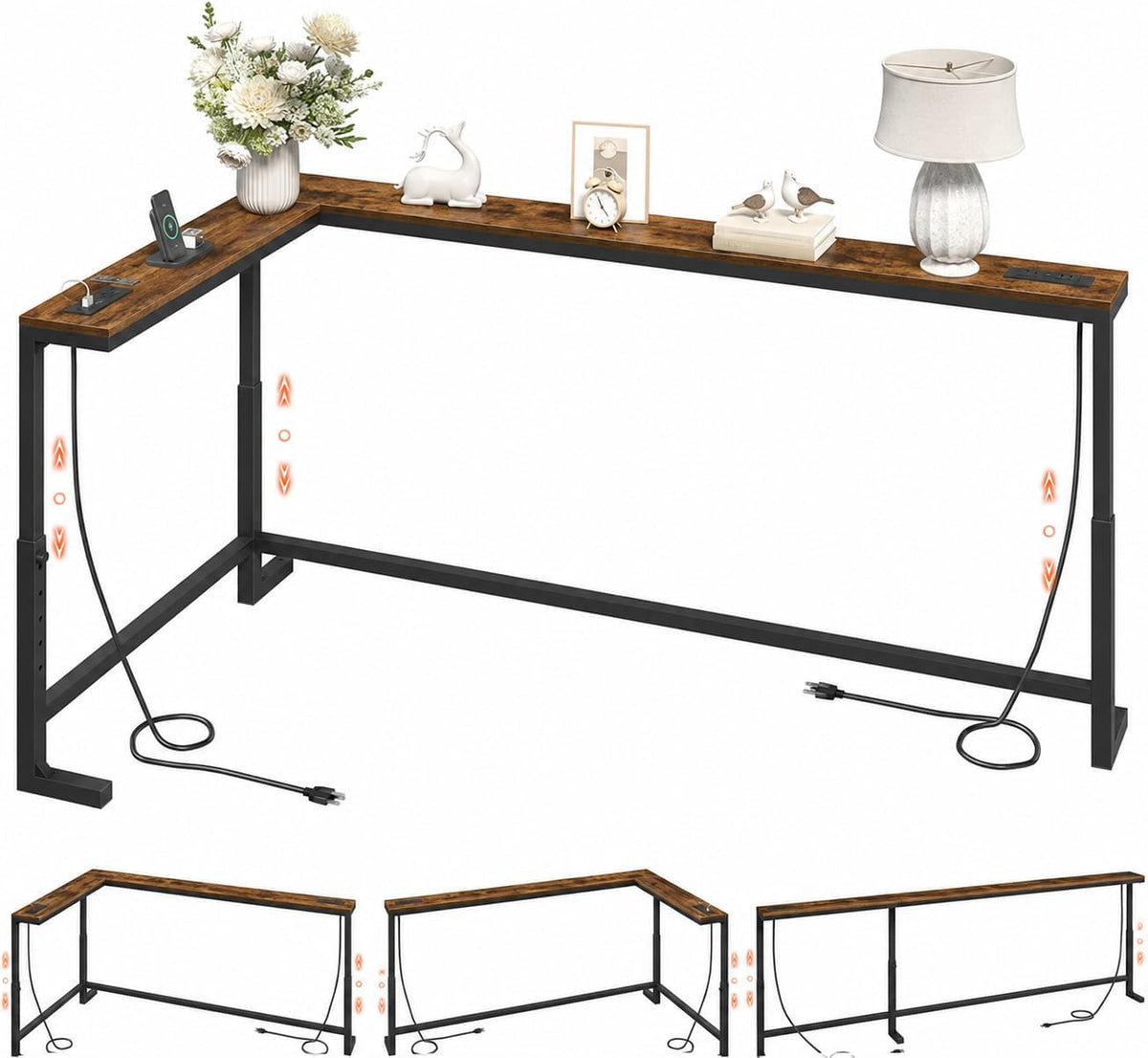 MAHANCRIS 102.3" Console Table with Adjustable Height 24"-32.7" & 2 Outlets