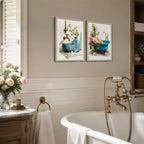 Vintage Bathroom Wall Art Canvas Print Framed Floral Poster Decor 12x16Inch