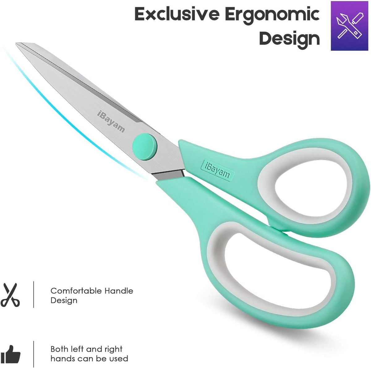iBayam 36-Pack 8" Heavy Duty Scissors, Sharp Comfort-Grip, Left/Right Hand