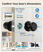 Smart Door Lock,Smart Keypad Door Knob with Lock,Bright Black