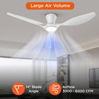TALOYA 52 inch Smart Ceiling Fan,Low Profile Ceiling Fan with Light and Remote/App Control,Flush Mount, Quiet Reversible Motor for Living Room Bedroom Patio White