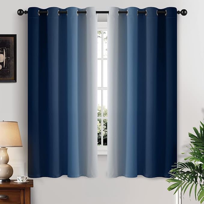 Yakamok Blue and Greyish White Ombre Curtains 63 Inch Length, Room Darkening by Yakamok