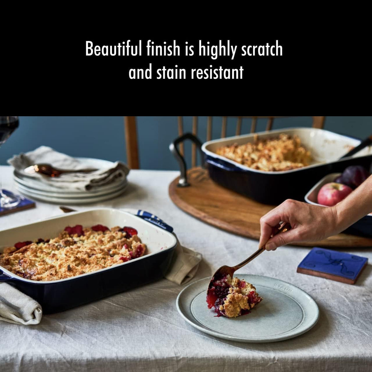 Staub 2-Pc Rectangular Ceramic Baking Dish Set, Oven Safe Up To 570°F, Blue