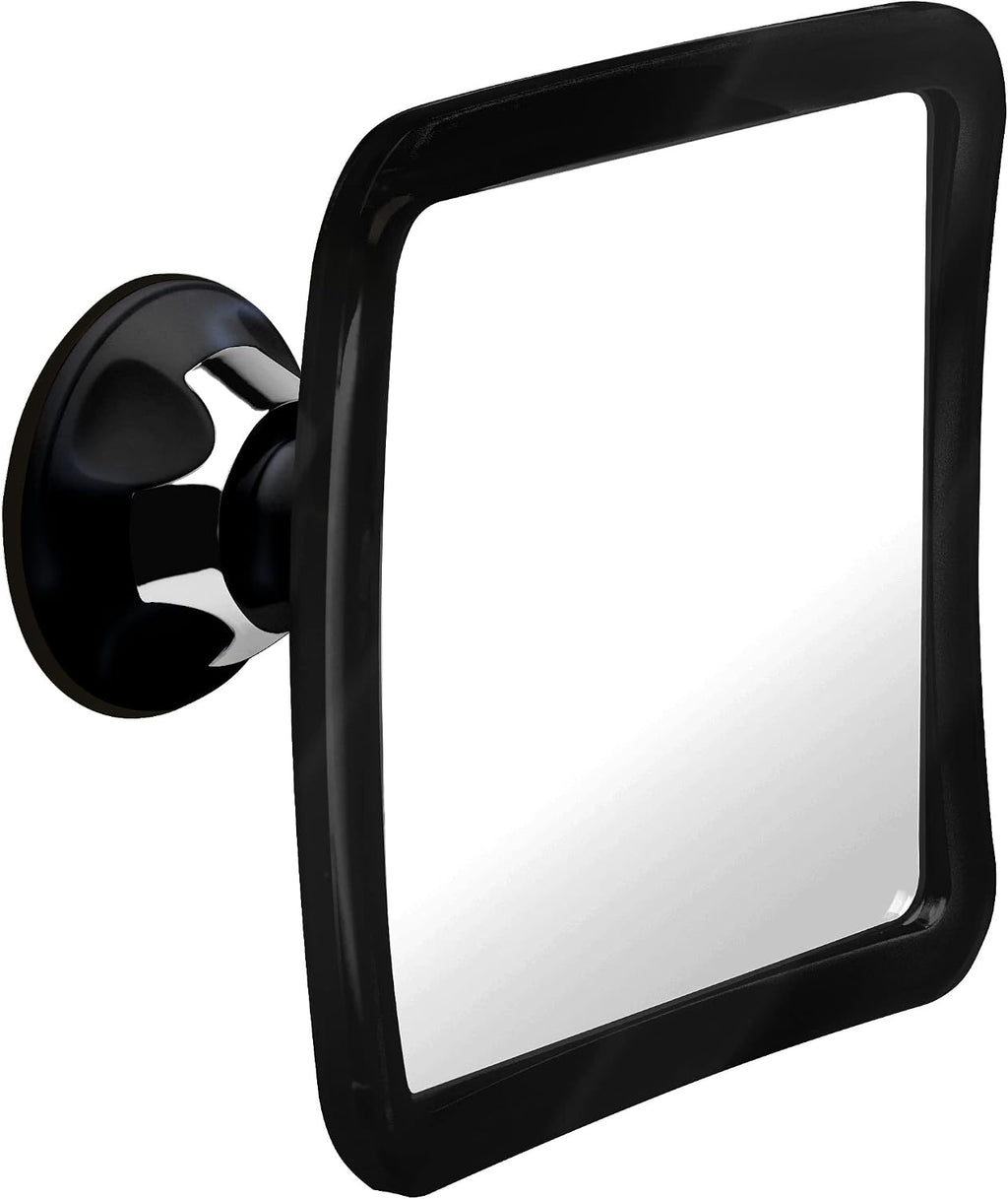 MIRRORVANA Fogless Shower Mirror for Shaving with Upgraded Suction, Anti Fog Shatterproof Surface and 360° Swivel, 1X Magnifying, 6.3 x 6.3 Inch (Black)